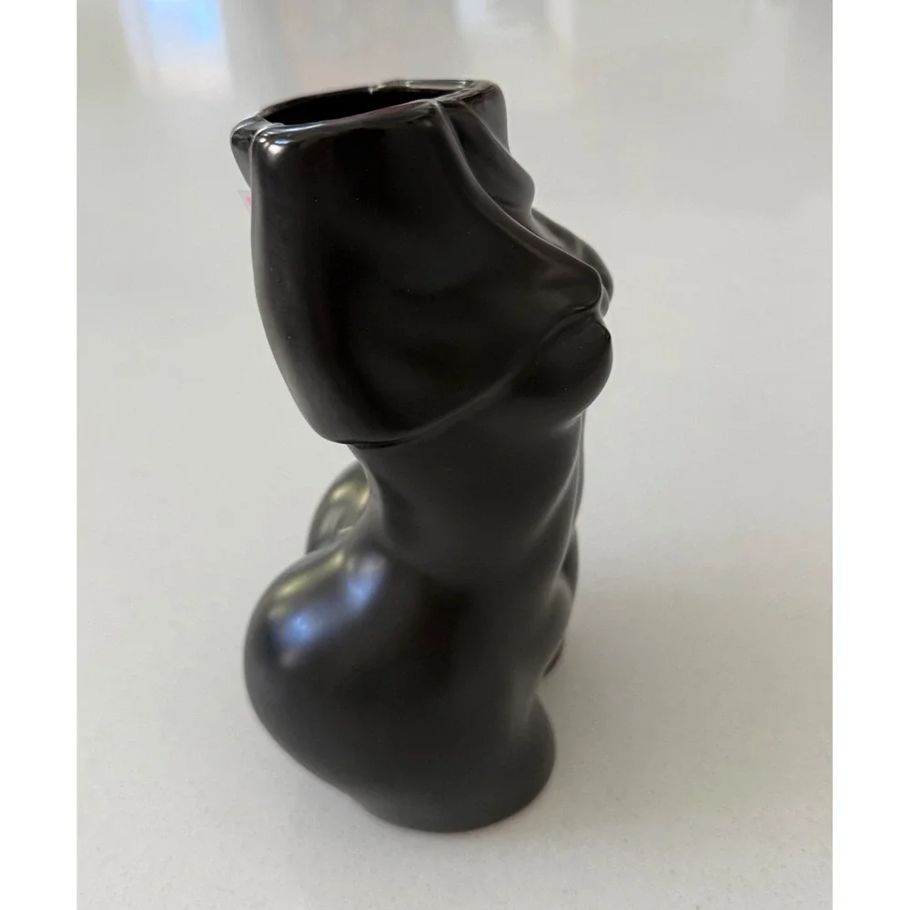 Matte Black Ceramic Female Torso Vase Draped Body Sculptural Modern Decor